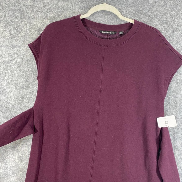 Athleta Dress XS Maroon Purple Short Sleeve Embrace Knit Mini Waist Tie NEW - Picture 4 of 12